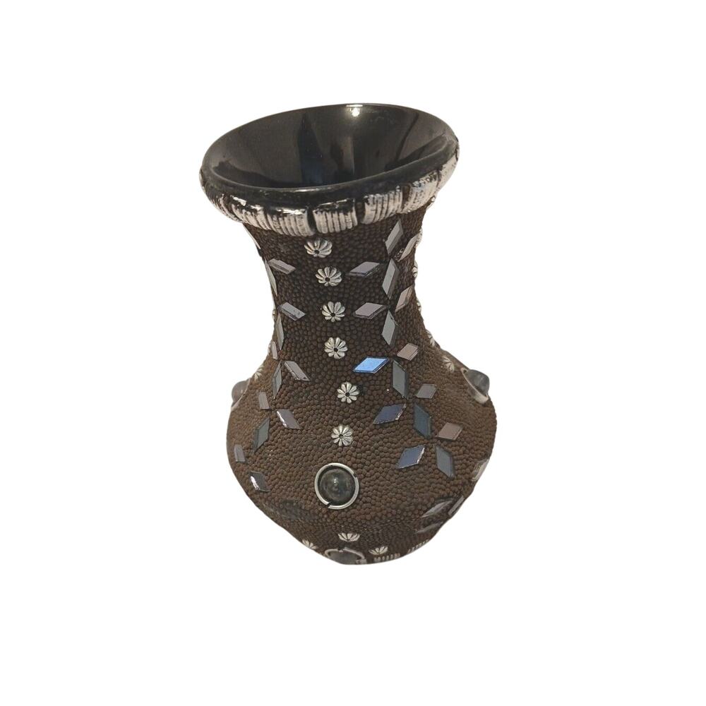 Moraccan Bud Vase Brown Geometric Glass Overlay‎ Exotic Bohemian Fairygoth 4"